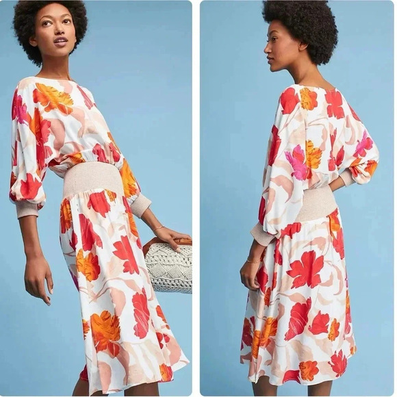 ANTHROPOLOGIE MAEVE | Retro Boho Gemma Floral Fit & Flare Midi Dress Vibrant XS - Picture 3 of 8